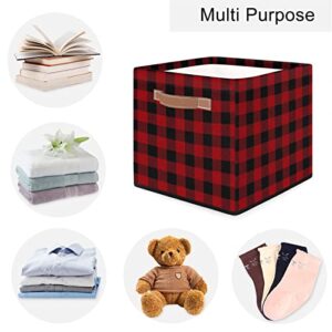 Storage Cube Bins Buffalo Red Plaid Grid Large Collapsible Storage Basket with Handle Decorative Storage Boxes for Toys Organizer Closet Shelf Nursery Kid Bedroom,13x13x13