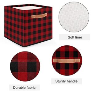 Storage Cube Bins Buffalo Red Plaid Grid Large Collapsible Storage Basket with Handle Decorative Storage Boxes for Toys Organizer Closet Shelf Nursery Kid Bedroom,13x13x13