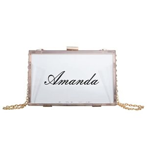 personalized acrylic bag, women clutch purse, shoulder handbag, gifts for birthday party, wedding and anniversary (transparent), gold