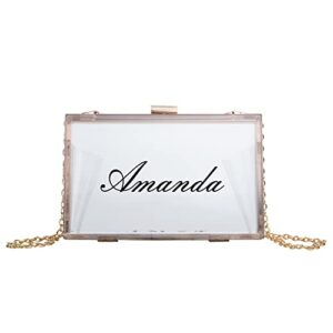 Personalized Acrylic Bag, Women Clutch Purse, Shoulder Handbag, Gifts for Birthday Party, Wedding and Anniversary (Transparent), Gold