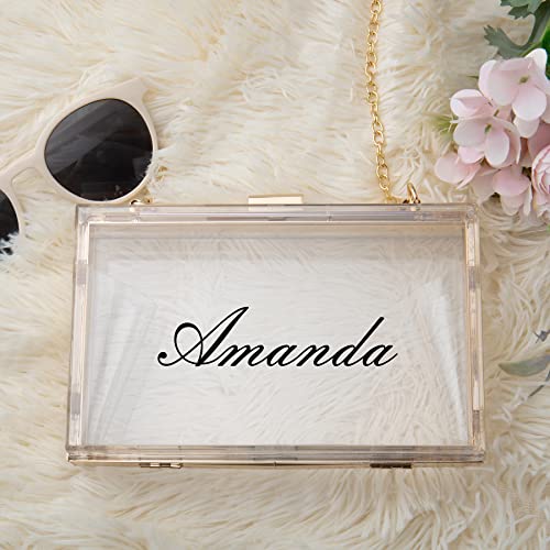 Personalized Acrylic Bag, Women Clutch Purse, Shoulder Handbag, Gifts for Birthday Party, Wedding and Anniversary (Transparent), Gold