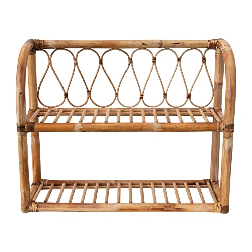 Creative Co-Op Rattan 2 Shelves Wall Shelf, 25" L x 9" W x 20" H, Natural