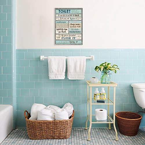 Bathroom Wall Art Toilet Rules Canvas Wall Decor Bathroom Sign Pictures Print Painting Teal Framed Artwork Home Decoration for Bathroom 12"x16"