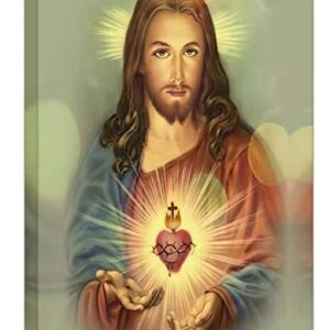 Framed Sacred Heart of Jesus wall Canvas art Decor Divine Mercy Catholic Christianity for Faith living room bedroom dining room for parents Poster Pictures Painting framed 12x16 inch