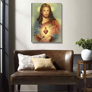 Framed Sacred Heart of Jesus wall Canvas art Decor Divine Mercy Catholic Christianity for Faith living room bedroom dining room for parents Poster Pictures Painting framed 12x16 inch