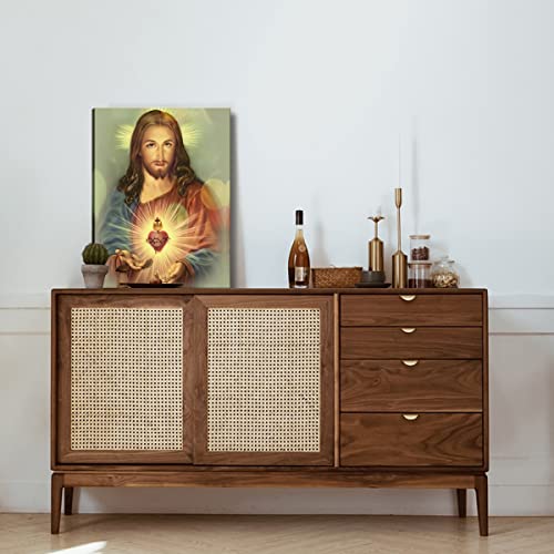 Framed Sacred Heart of Jesus wall Canvas art Decor Divine Mercy Catholic Christianity for Faith living room bedroom dining room for parents Poster Pictures Painting framed 12x16 inch