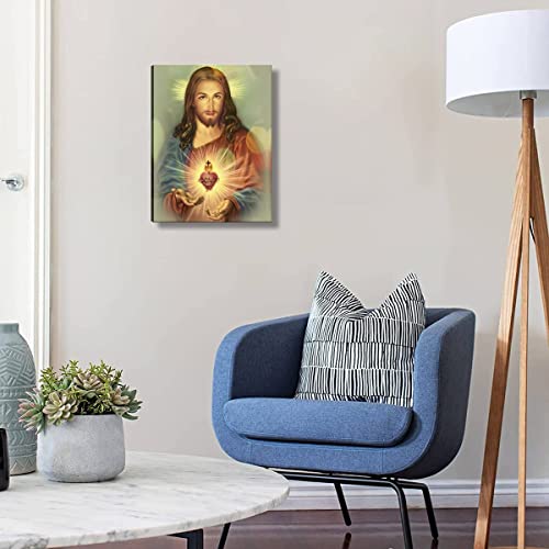 Framed Sacred Heart of Jesus wall Canvas art Decor Divine Mercy Catholic Christianity for Faith living room bedroom dining room for parents Poster Pictures Painting framed 12x16 inch