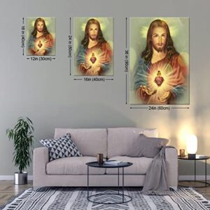 Framed Sacred Heart of Jesus wall Canvas art Decor Divine Mercy Catholic Christianity for Faith living room bedroom dining room for parents Poster Pictures Painting framed 12x16 inch