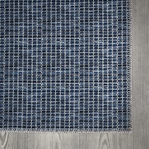 Ottomanson Machine Washable Wrinkle Free Solid Design Cotton 3x6 Traditional Flatweave Area Rug for Dining Room, Living Room, Bedroom, 2'7'' x 6', Navy