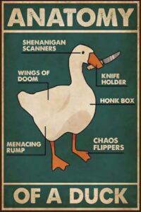 qweqweq duck knowledge metal tin sign anatomy of a duck funny poster hunting lodge cafe restaurant kitchen living room bathroom home art wall decoration plaque 8inch x 12inch