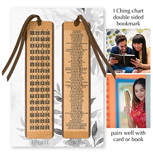 I Ching - The Book of Changes Hexagrams Chart with Descriptions - 2 Sided Wooden Bookmark - Made in USA