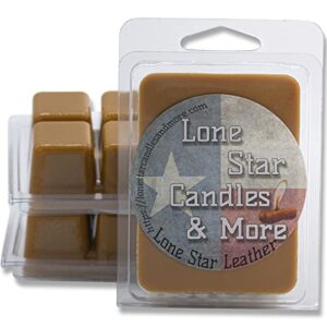 leather, lone star candles & more’s premium strongly scented hand poured wax melts, authentic aroma of genuine leather, 18 wax cubes, usa made in texas 3-pack