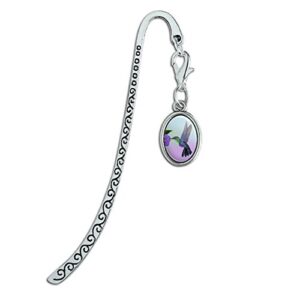 hummingbird crowned woodnymph purple violet metal bookmark page marker with oval charm