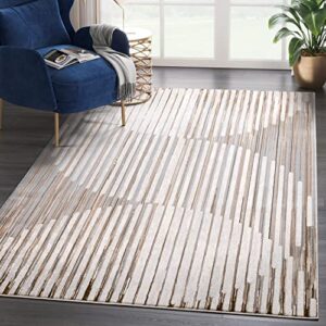 abani striped beige & ivory contemporary 4’ x 6’ area rug – modern mid-century print non-shed living room rug rugs
