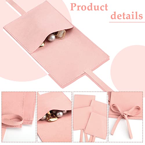 40 Pcs Microfiber Jewelry Pouch 8 x 8 Cm, Jewelry Packaging Bag Luxury Small Jewelry Gift Bags Bow Tie Microfiber Bag for Bracelet Necklace Packaging, Envelope Style with Strings and Divider, Pink