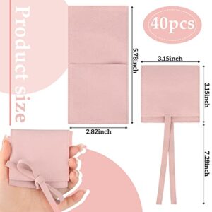 40 Pcs Microfiber Jewelry Pouch 8 x 8 Cm, Jewelry Packaging Bag Luxury Small Jewelry Gift Bags Bow Tie Microfiber Bag for Bracelet Necklace Packaging, Envelope Style with Strings and Divider, Pink