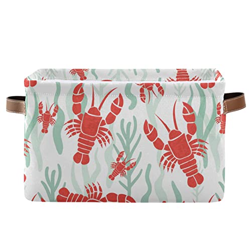 Lobster Storage Basket Set of 2 Large Fabric Beach Storage Basket Bins Box Cube with Handles Collapsible Closet Shelf Clothes Organizer Basket for Nursery Bedroom