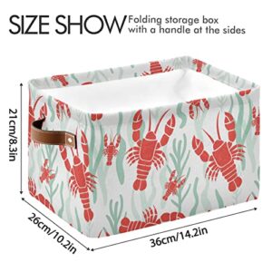 Lobster Storage Basket Set of 2 Large Fabric Beach Storage Basket Bins Box Cube with Handles Collapsible Closet Shelf Clothes Organizer Basket for Nursery Bedroom