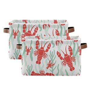 Lobster Storage Basket Set of 2 Large Fabric Beach Storage Basket Bins Box Cube with Handles Collapsible Closet Shelf Clothes Organizer Basket for Nursery Bedroom