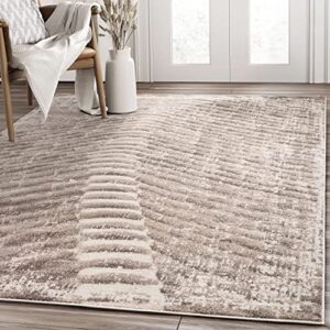 abani rugs contemporary sand dunes area rug – modern 6’ x 9’ blue & beige premium no-shed under table area rug