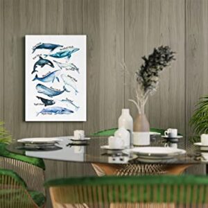 Sea Life Whale Educational Ocean Animal Chart Wall Art Canvas Farmhouse Whale Theme 11x14 Inch Prints Decor For Home Bedroom Living Room Classroom Library Dorm,Gift For Kids Students Classmates