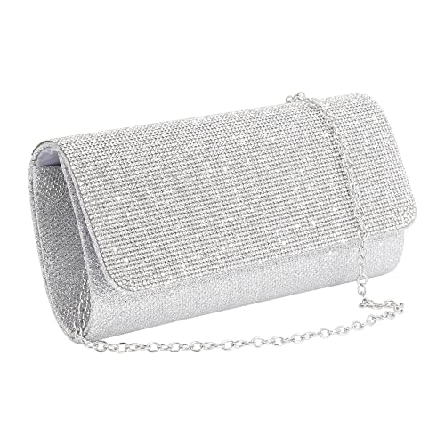 Segreto Women's Shiny Rhinestones Evening Bags PU Leather Sequins Shoulder Handbag Flap Clutch Purse for Wedding Party