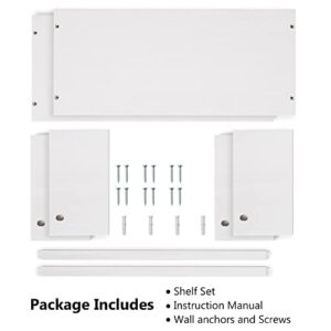 BESSLEE Floating Book Shelves for Kid’s Room, Minimalist Nursery Wall Décor Toddler Storage Natural Wood, 16” Long Bathroom Bedroom Living Room Office Hanging Organizer, Set of 2, Classic White