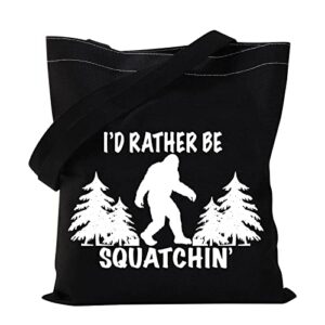 vamsii i’d rather be squatchin gifts tote bag funny gifts shoulder bag sasquatch gifts(black tote)