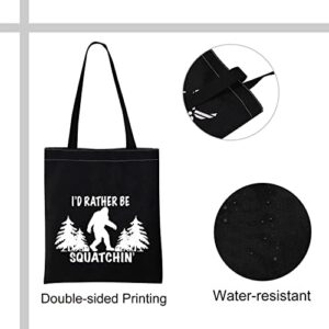 VAMSII I'd Rather be Squatchin Gifts Tote Bag Funny Gifts Shoulder Bag Sasquatch Gifts(black tote)