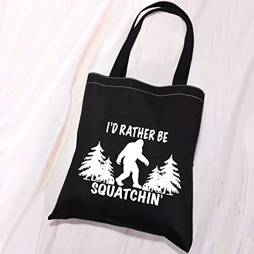 VAMSII I'd Rather be Squatchin Gifts Tote Bag Funny Gifts Shoulder Bag Sasquatch Gifts(black tote)