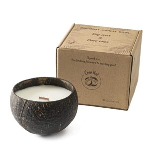 coconat, coconut bowl candle for home scented candles, organic soy wax candle, all natural wood wicked candle, aromatherapy candles, coco shell candle, eco-friendly gift (coconut)