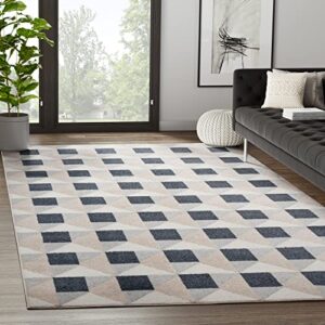 abani modern print cream & black 4’ x 6’ area rug rugs – square grid pattern contemporary no-shed bedroom rug