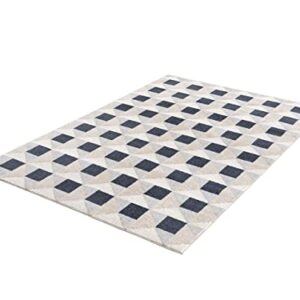 Abani Modern Print Cream & Black 4’ x 6’ Area Rug Rugs - Square Grid Pattern Contemporary No-Shed Bedroom Rug