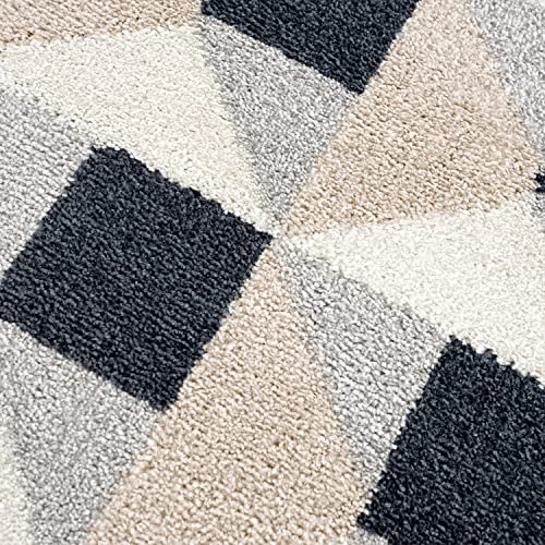 Abani Modern Print Cream & Black 4’ x 6’ Area Rug Rugs - Square Grid Pattern Contemporary No-Shed Bedroom Rug