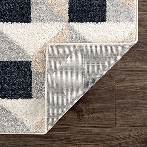 Abani Modern Print Cream & Black 4’ x 6’ Area Rug Rugs - Square Grid Pattern Contemporary No-Shed Bedroom Rug