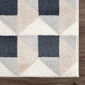 Abani Modern Print Cream & Black 4’ x 6’ Area Rug Rugs - Square Grid Pattern Contemporary No-Shed Bedroom Rug