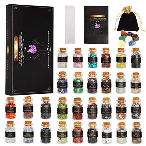 Crystals and Healing Stone Witchy Gifts for Witchcraft Supplies 30 Pcs Bottles Gemstones and Crystals Set Wiccan Supplies and Tools for Witchcraft 7 Pcs Chakra Stones Spiritual Gift for Women Beginner