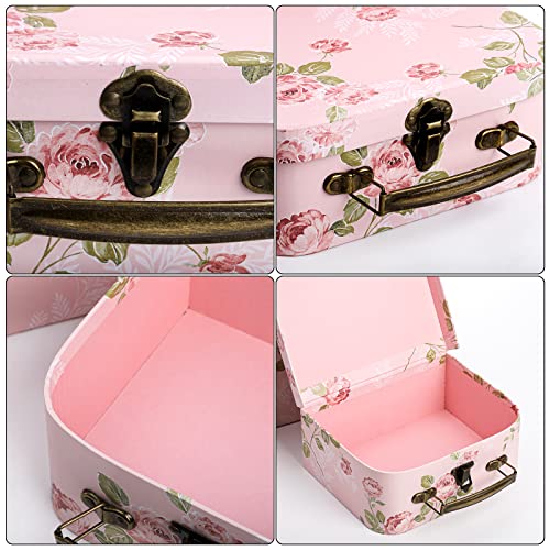 Fasmov 3 Pack Paperboard Suitcases Storage Box Decorative Storage Boxes Storage Gift Boxes With Lids for Photo Storage Home Decoration, Wedding, Birthday, Anniversary, Pink