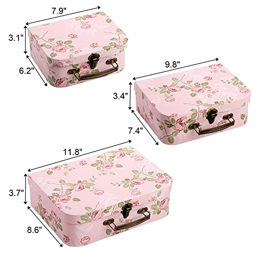 Fasmov 3 Pack Paperboard Suitcases Storage Box Decorative Storage Boxes Storage Gift Boxes With Lids for Photo Storage Home Decoration, Wedding, Birthday, Anniversary, Pink