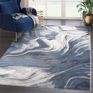 abani sand wave print modern blue & grey dining room rug – non-shedding 4’ x 6 rugs multicolor swirl pattern area rug