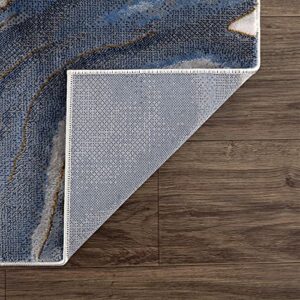 Abani Sand Wave Print Modern Blue & Grey Dining Room Rug - Non-Shedding 4’ x 6 Rugs Multicolor Swirl Pattern Area Rug