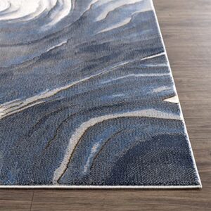 Abani Sand Wave Print Modern Blue & Grey Dining Room Rug - Non-Shedding 4’ x 6 Rugs Multicolor Swirl Pattern Area Rug