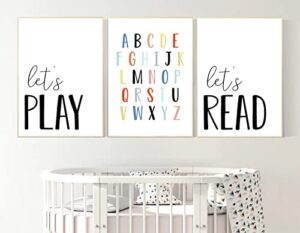 kids playroom wall art playroom wall decor unframed, kids room wall art prints playroom artwork children canvas wall art, lets read lets play wall art toddler art kid pictures 16×24 inch, set of 3