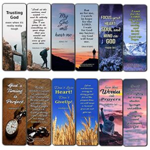 Religious Bookmarks About Waiting on God to Answer Prayer (12 Pack) - Encouraging Bible Verses for Men Women Church Supplies Cell Group Hospital Ministry Stocking Stuffers