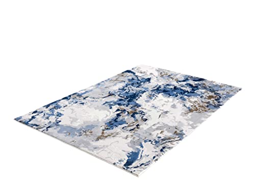 Abani Transitional Rugs Grey & Blue Swirl 5'3"x7'6" (5x8) Area Rug - Abstract Marble Watercolor No-Shed Premium Dining Room Rug