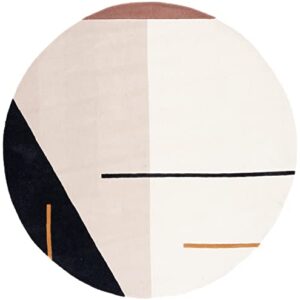 SAFAVIEH Fifth Avenue Collection 3' Round Ivory/Black FTV110A Handmade Minimalist Mid-Century Modern Abstract Premium New Zealand Wool Entryway Foyer Living Room Bedroom Kitchen Area Rug