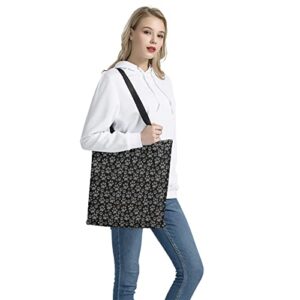 LedBack Black Grey Dog Paw Print Canvas Tote Bag for Women Girls Handbag Casual Shoulder Bag Foldable Shopping Bag