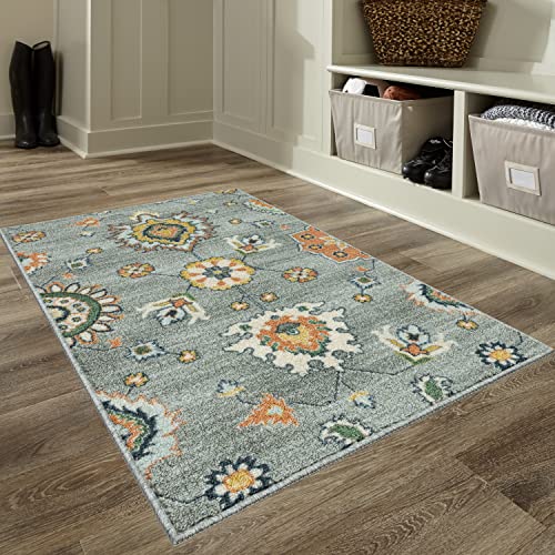 Maples Rugs Fleur Contemporary Motif Kitchen Rugs Non Skid Accent Area Carpet [Made in USA], Radiant Grey, 2'6 x 3'10