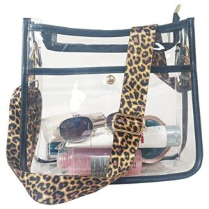 pvc clear purse bag leopard guitar strap clear bag stadium approved women’s clear shoulder crossbody bag for concert……（black）…