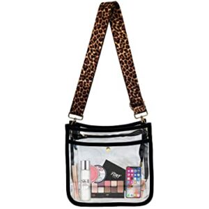 PVC Clear Purse bag Leopard Guitar Strap Clear Bag Stadium Approved Women's Clear Shoulder Crossbody Bag For concert……（Black）…